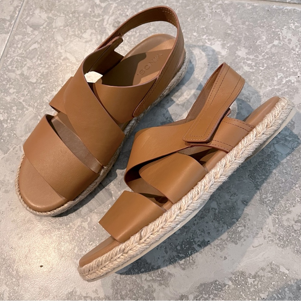 Vince Espadrille Flat Sandals Brown Women’s Shoes Size 8.5M New w/Tag - Picture 2 of 7